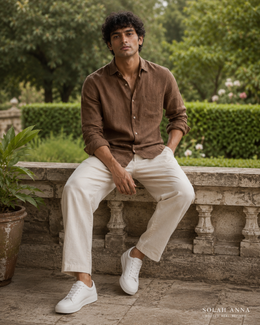 Brown Linen Shirt – product view 3 – Solah Anna