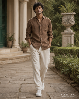 Brown Linen Shirt – product view 4 – Solah Anna
