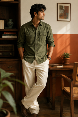 Green Utility Shirt for men by Solah Anna