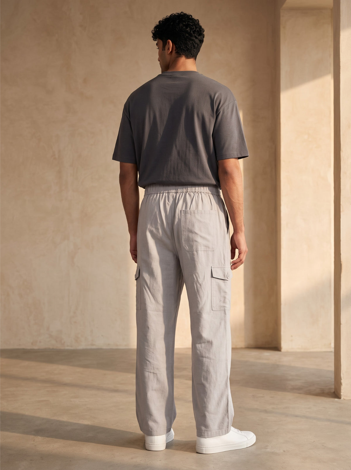 Men’s Grey Linen Cotton Cargo Pants – Straight Fit