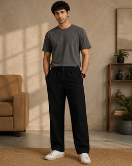 Solah Anna men's black cotton linen pajama pants front view