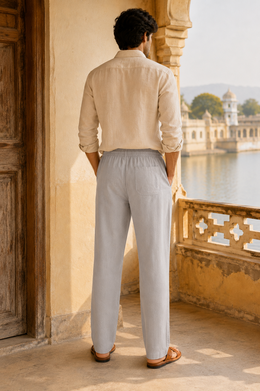 Men’s grey pajama pants rear view with back pocket – Solah Anna