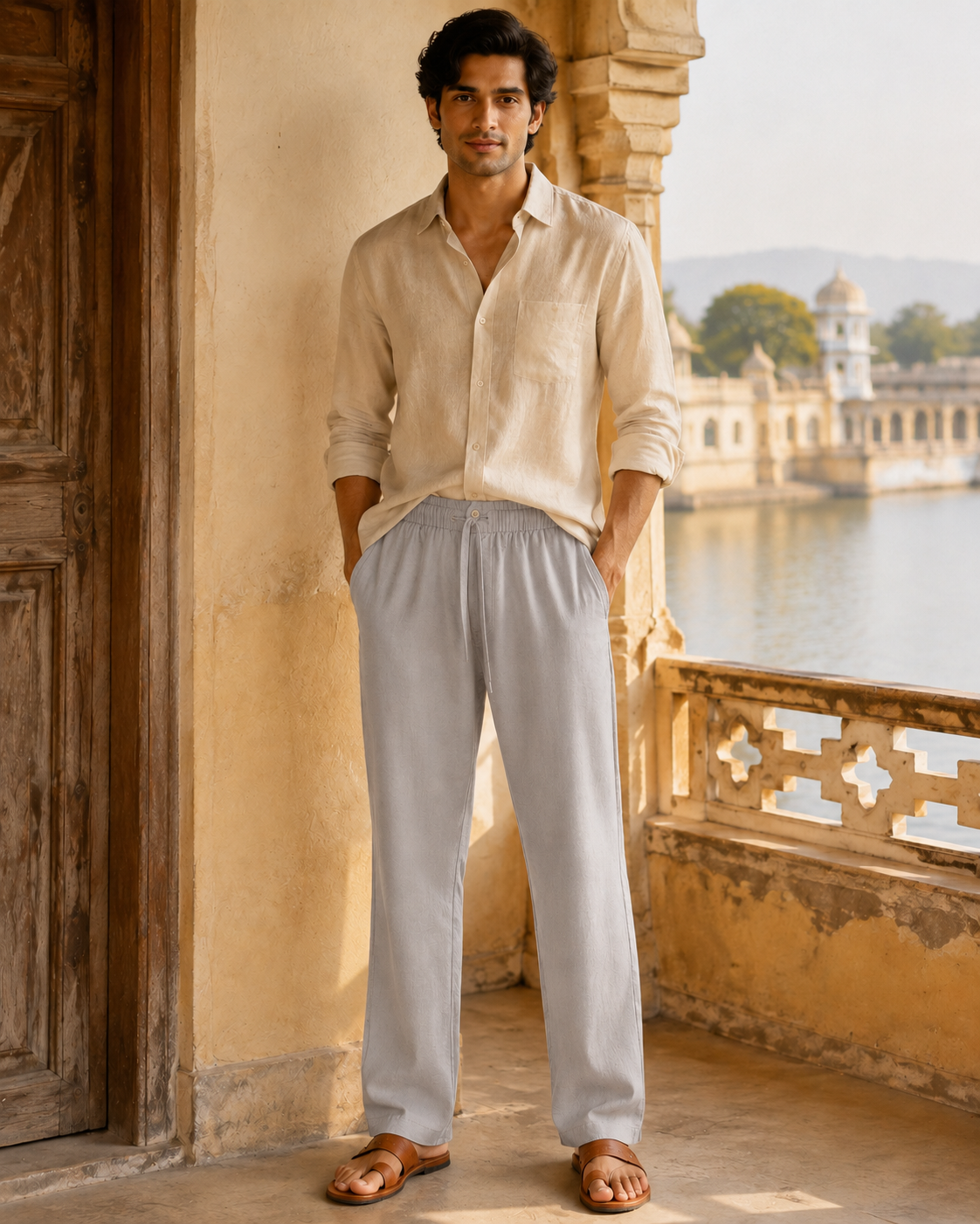 Men’s Grey Cotton Pajama Pants – Straight Fit