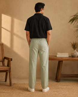 Back view of men’s Pista cotton linen pajama pants showing two patch pockets